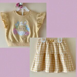 Wonder Nation Toddler Girls Yellow Easter Top and Gingham Skirt Set, Size 4T